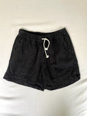 LA PAZ 100% Linen Pull-On Summer Vacation Beach Shorts Navy Blue size Large